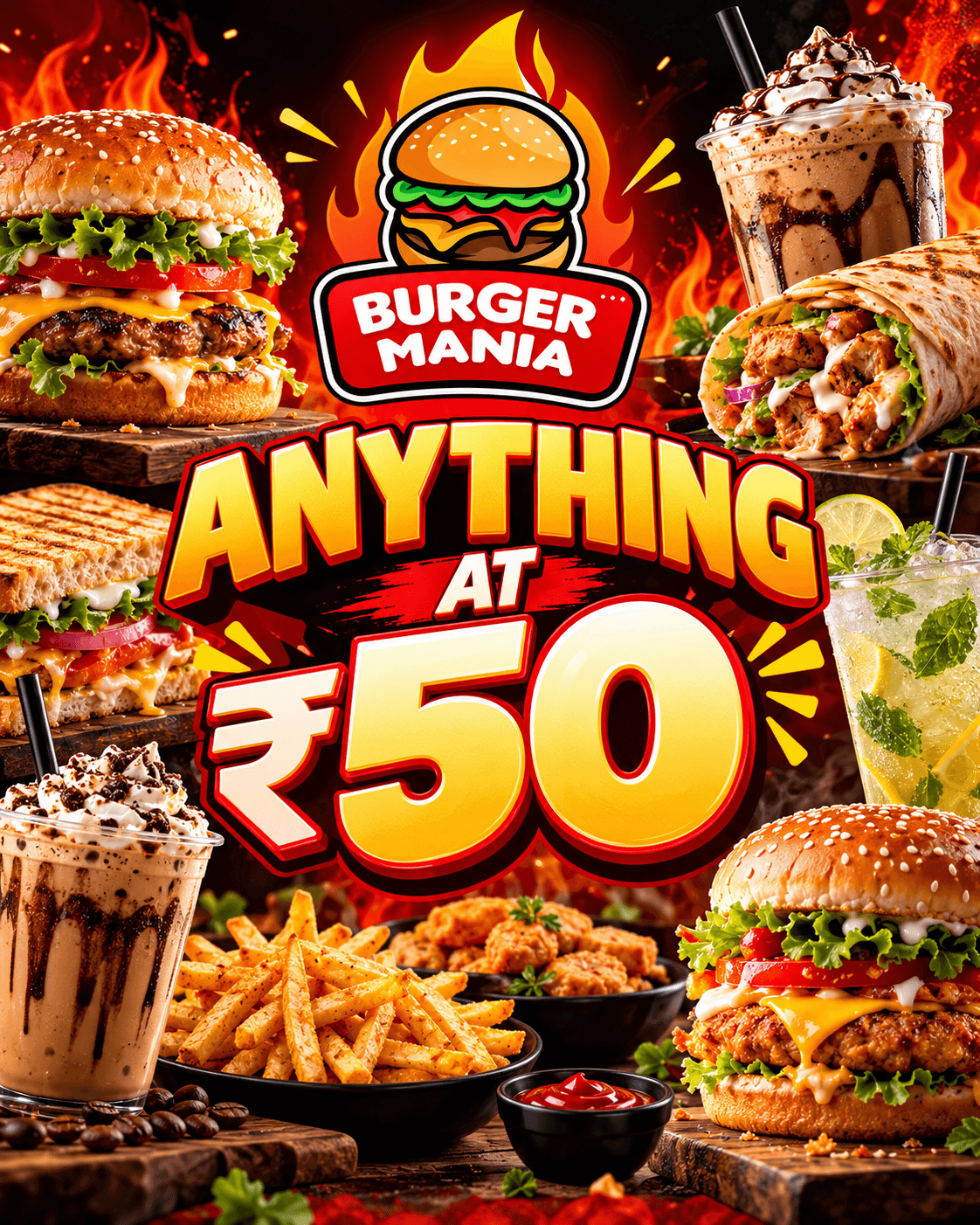Any in just 50 at Burger mania Kudasan