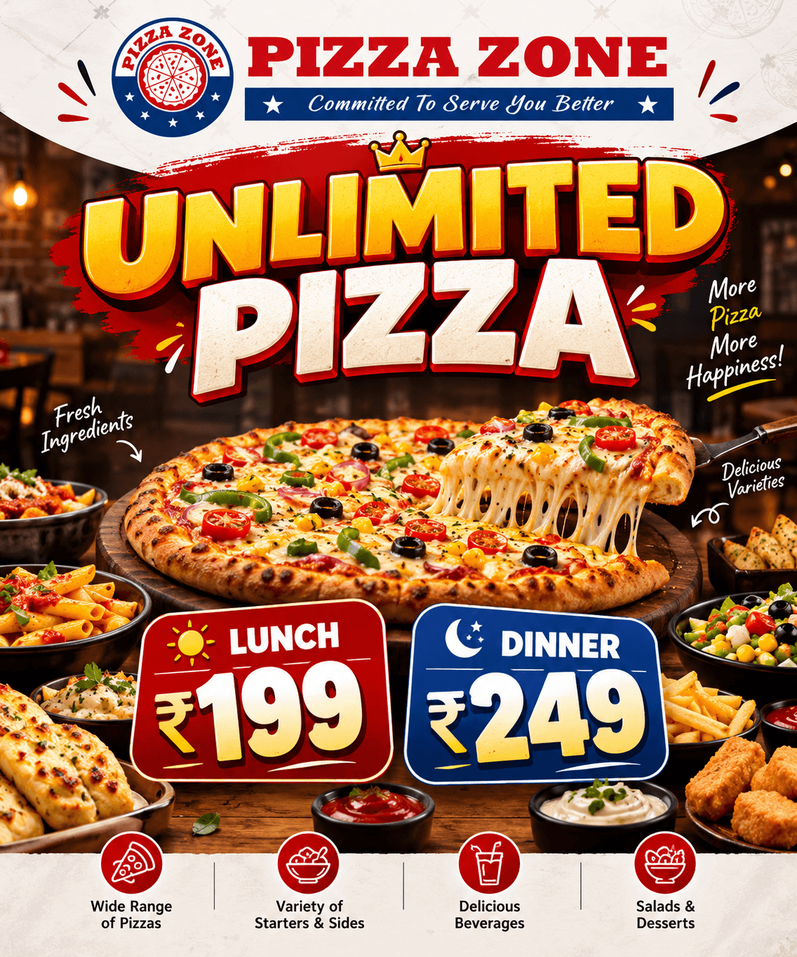 unlimited food at Pizza Zone Gota.